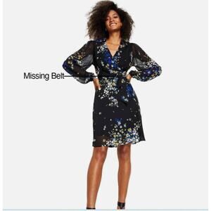 DKNY Petite Size 10 Floral-Print Balloon-Sleeve Tie-Waist Dress *Missing Belt